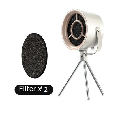 2024 portable desktop exhaust fan in Milky White colour with USB cable and tripod, dimensions 180x108x420mm