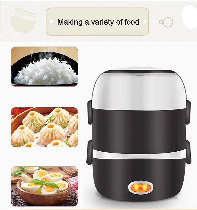 Electric heating lunch box with USB connection in two-layer and three-layer capacity options