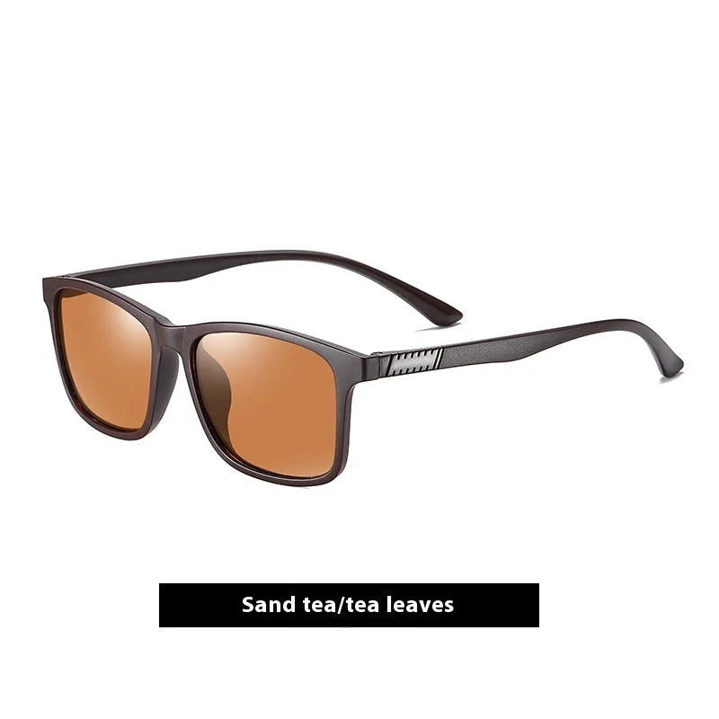 Men's polarised sunglasses with a blue frame and ice blue lenses for outdoor sports and driving.