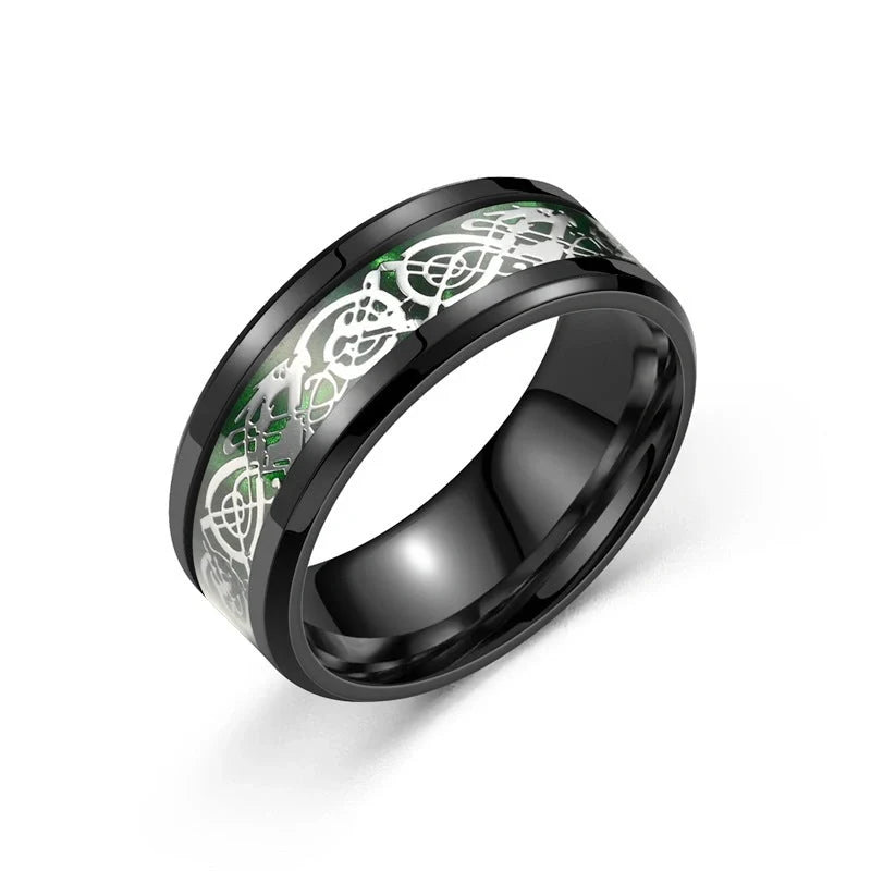 Stainless steel dragon pattern ring, a unique fashion accessory for men and women.