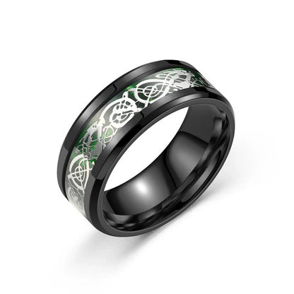 Stainless steel dragon pattern ring, a unique fashion accessory for men and women.