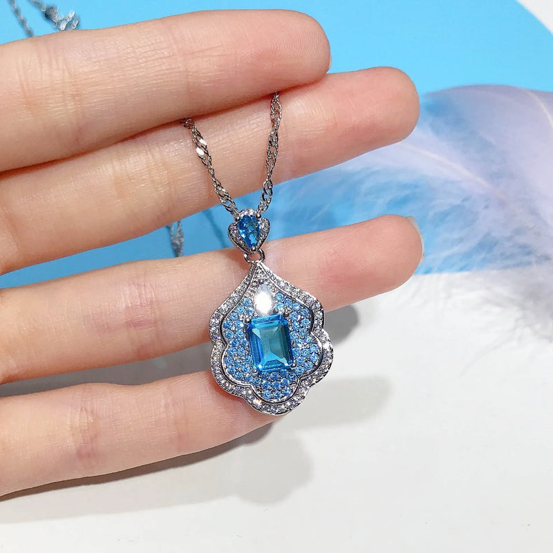 Geometric sea blue aquamarine pendant necklace charm, copper pendant for personal style, geometric pendant charm without chain for necklace making or jewellery crafting, statement jewellery piece