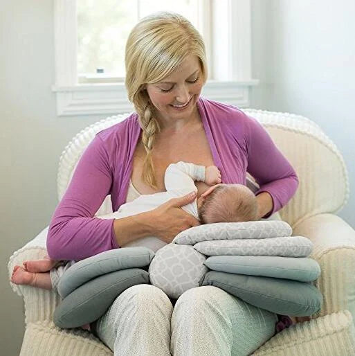 Adjustable breastfeeding pillow with soft, plush fill and rectangular shape for comfortable nursing