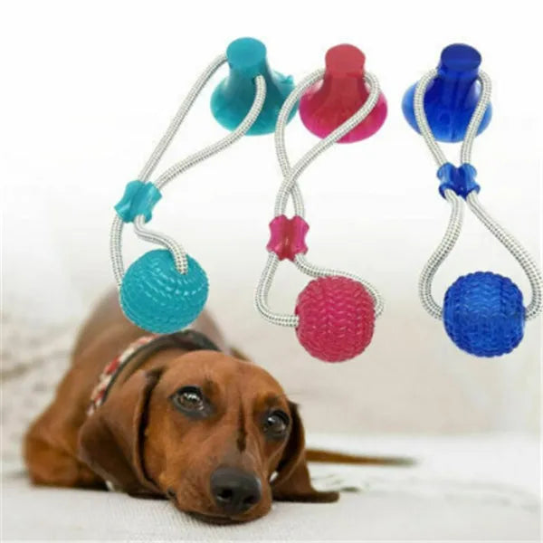 Dog biting sucker multifunction pet molar bite toy with rubber, TPR and cotton fibre rope in red, blue, green, orange or purple
