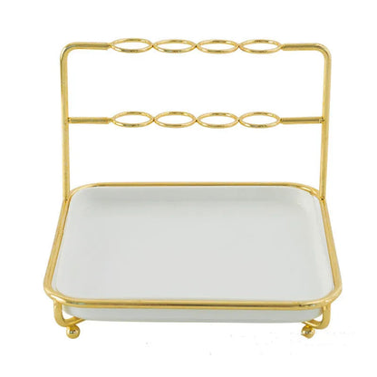 Modern short-style cosmetics storage rack on a desktop, made from iron and ceramic, shown in a choice of colours.