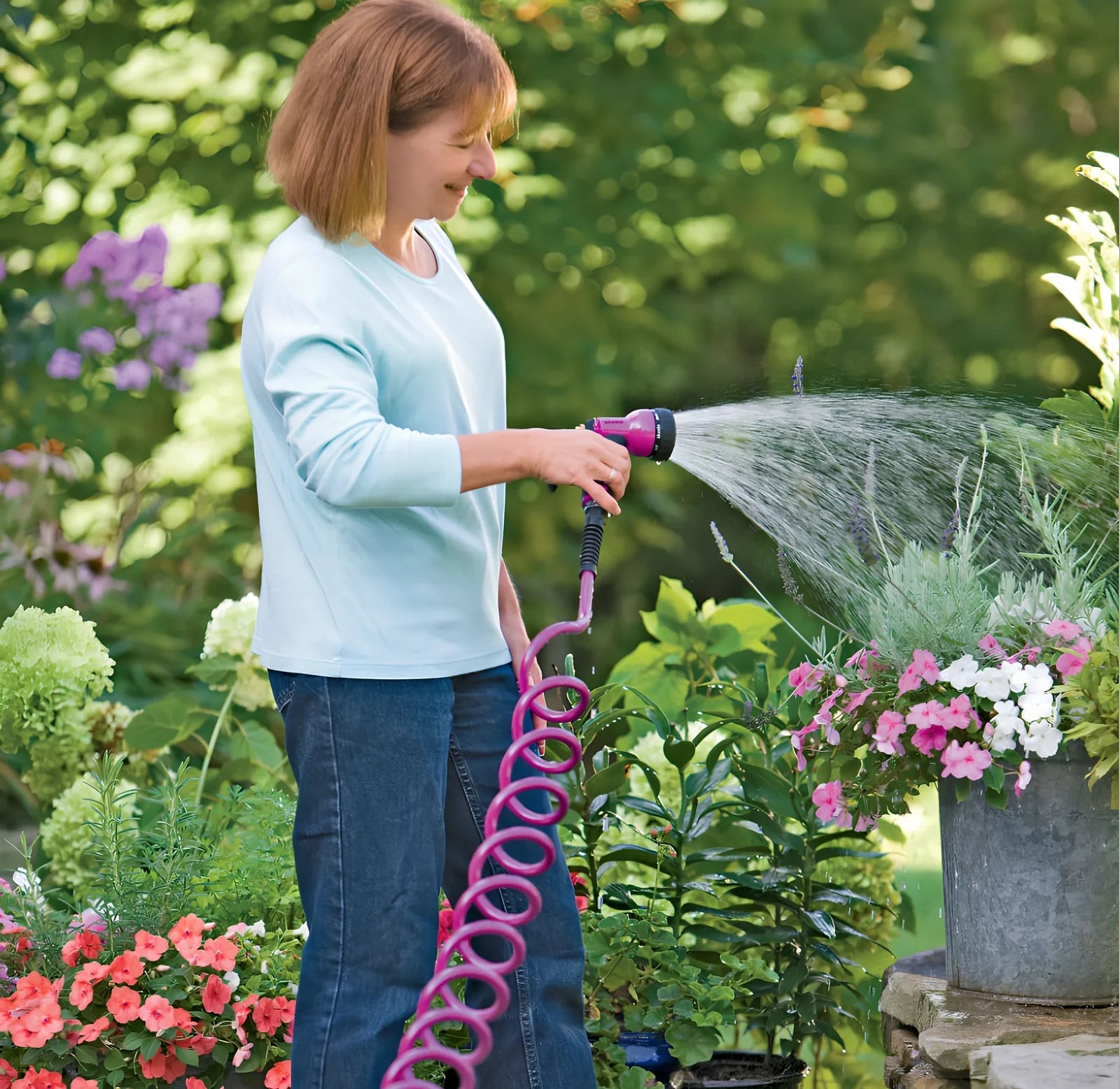 Garden telescopic hose sprinkler with ABS plastic gun head and adjustable water pressure control