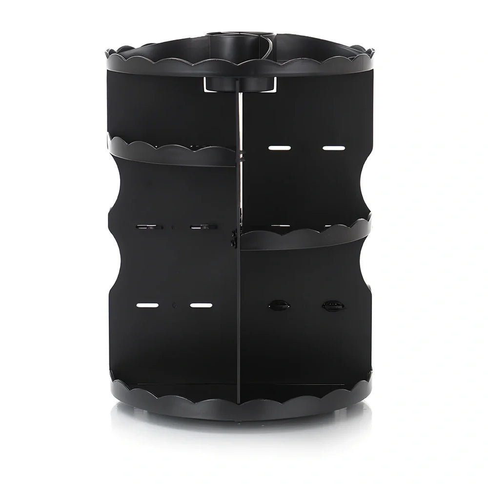 Pink rotating cosmetics storage box with 360-degree mechanism and 23 x 30.5cm dimensions organising bathroom items