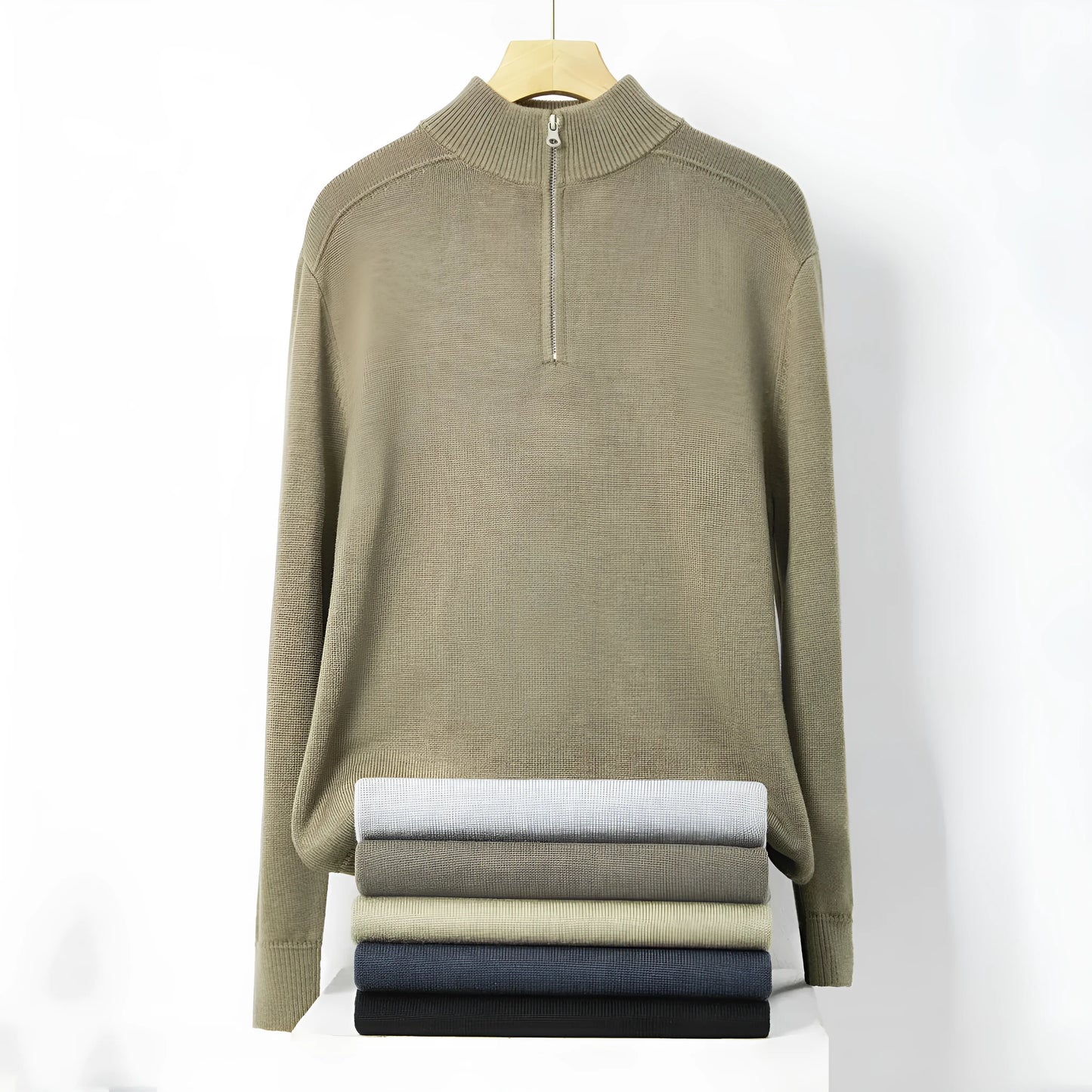Men's thickened wool casual sweater in slim fit with long sleeves, shown in multiple colour options