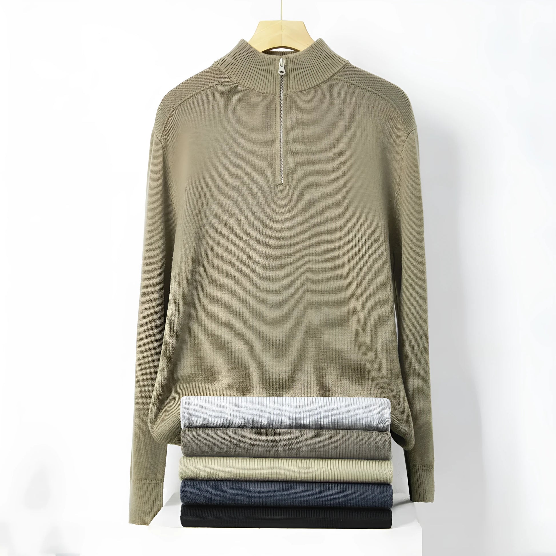 Men's thickened wool casual sweater in slim fit with long sleeves, shown in multiple colour options