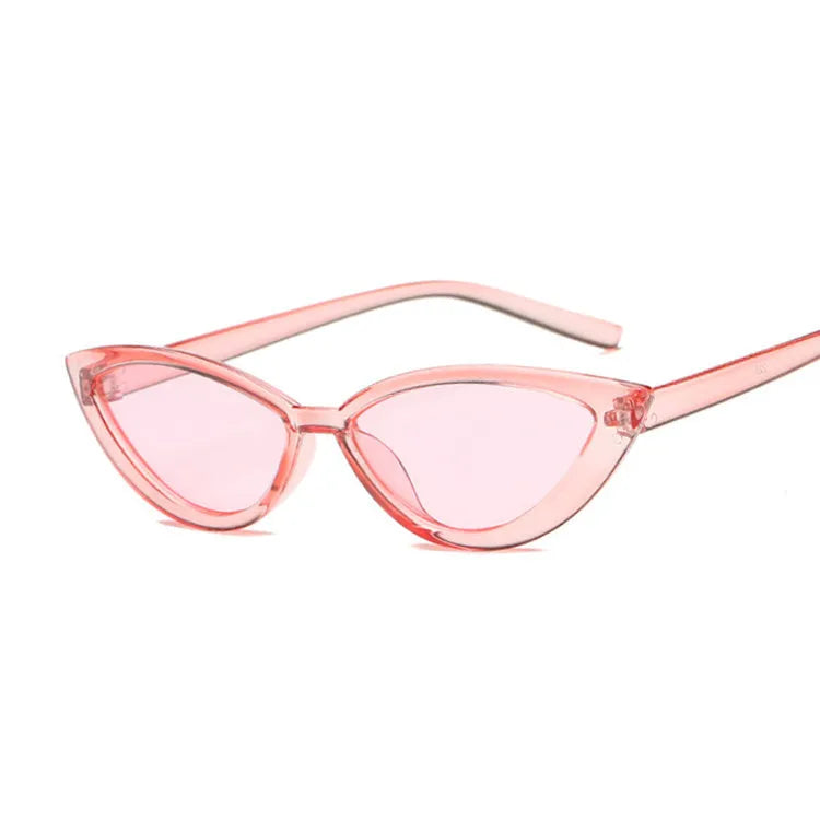 Cat eye sunglasses with PC frame, available in black, blue, grey, pink, purple, red, and yellow.
