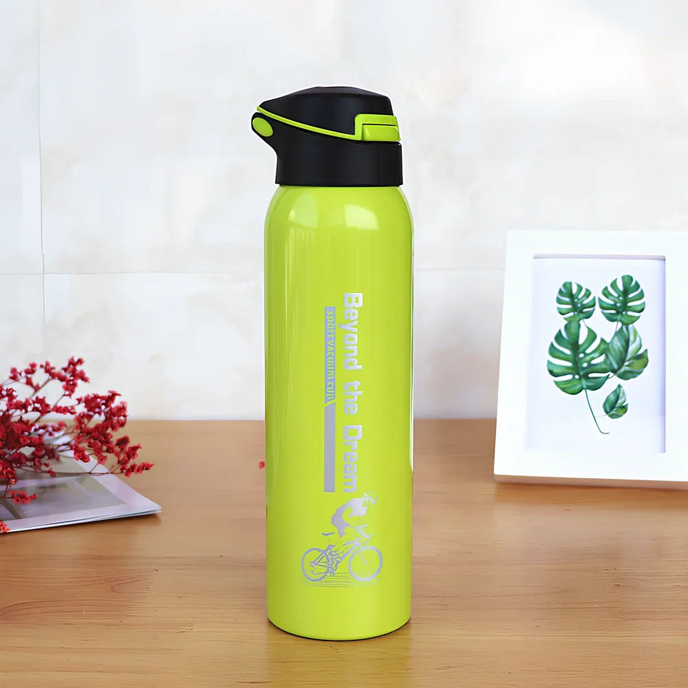Stainless steel sport thermos water bottle with 500ml capacity and leakproof lid