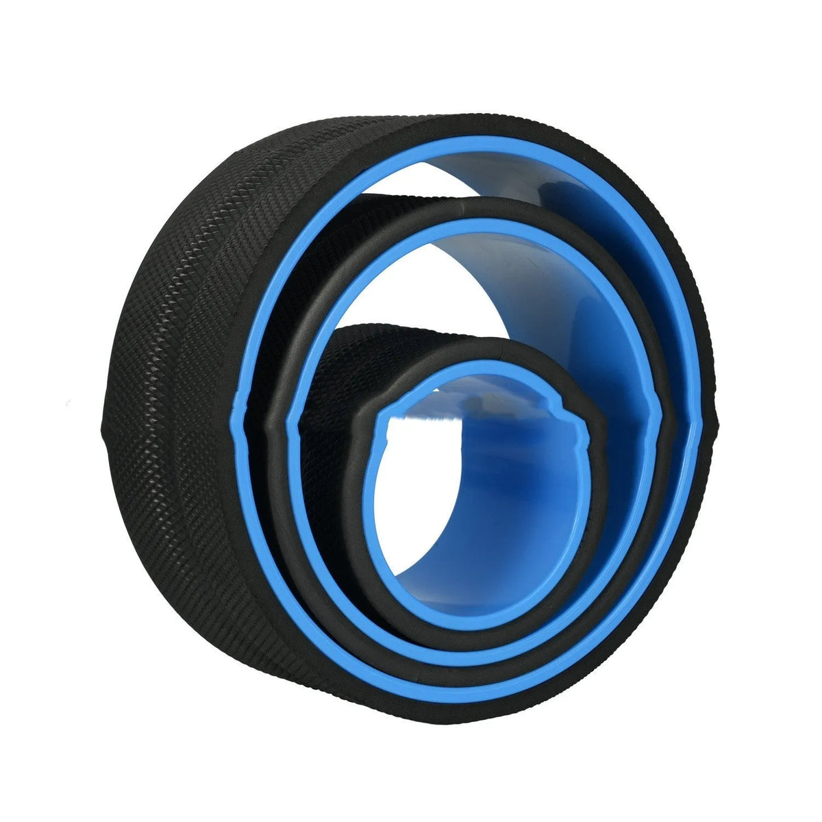 Yoga wheel set in black, available as four-piece or three-piece yoga aid with skin green tube colour option