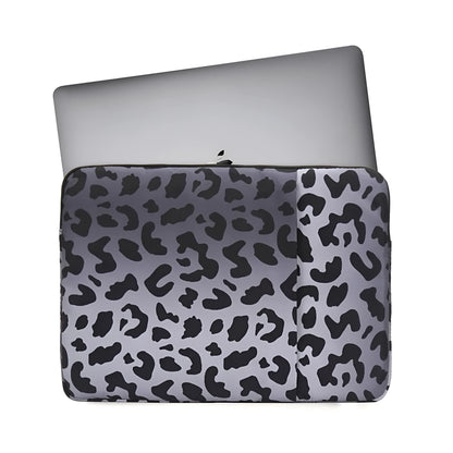 Leopard print laptop protective sleeve for 13 to 16 inch devices on a grey background