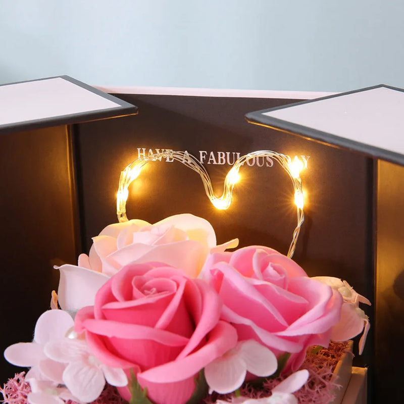 Handmade soap flower lamp creative gift for Christmas Valentine's Day anniversary birthday with pink rose design presented in a ready-to-gift box for romantic thoughtful presents
