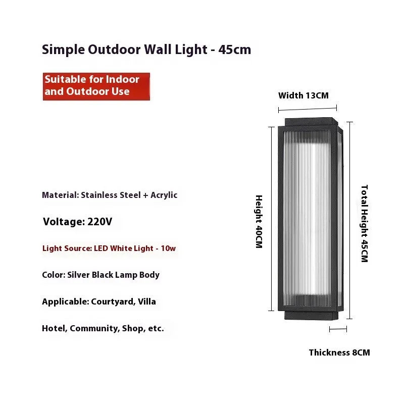 Stainless steel outdoor wall lamp for courtyard and garden lighting in four available sizes