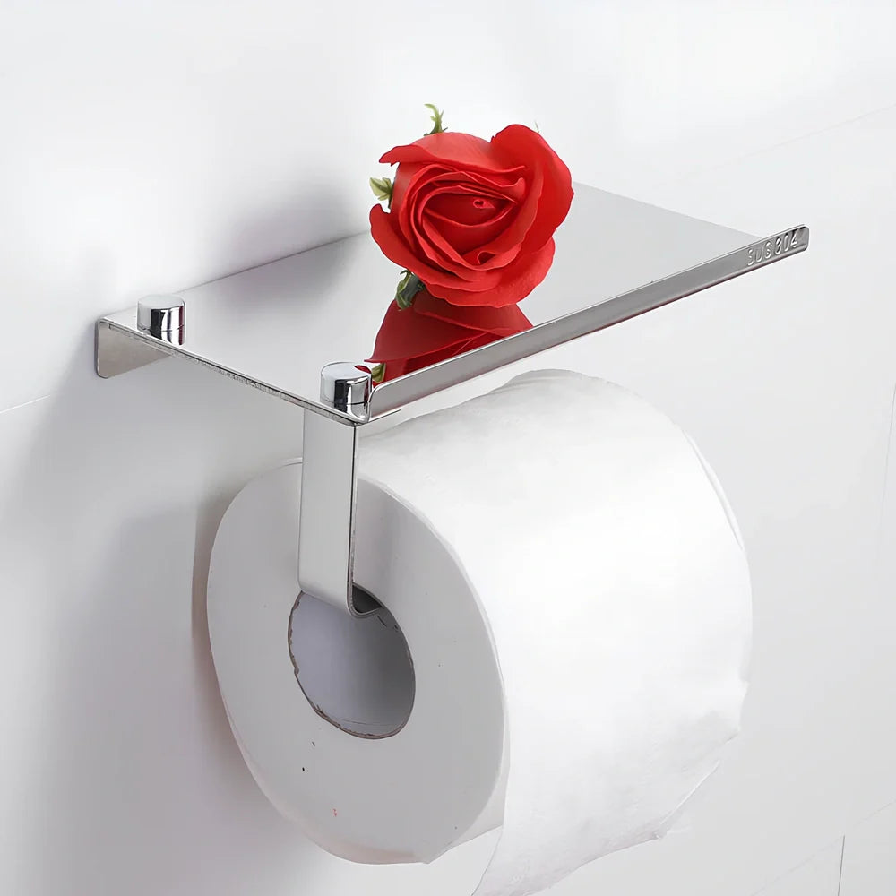 304 stainless steel towel rack with toilet paper holder and tissue box in mirror finish, 30cm wide for bathroom organisation
