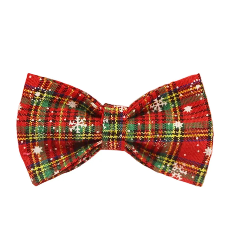 Red Christmas snowflake plaid pattern dog collar and leash set with matching vest and bow tie