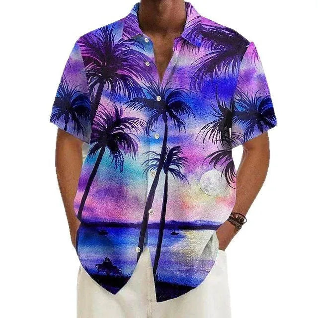 Men's printed polyester casual shirt showing colour options MB01RQ Y085-Y092 with Asian sizing S to 4XL