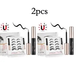 Magnetic false eyelashes set with 5 pairs of imported fibre lashes and 2 mascaras, hand-crafted, 13.7x14.5x1.7cm case