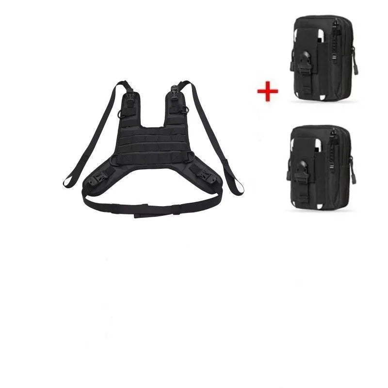 Universal black vest fuel tank bag mounting base for motorcycle tank bag, shown as a vest-style mount base