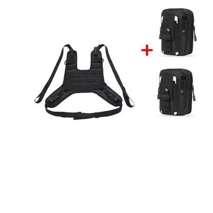 Universal black vest fuel tank bag mounting base for motorcycle tank bag, shown as a vest-style mount base