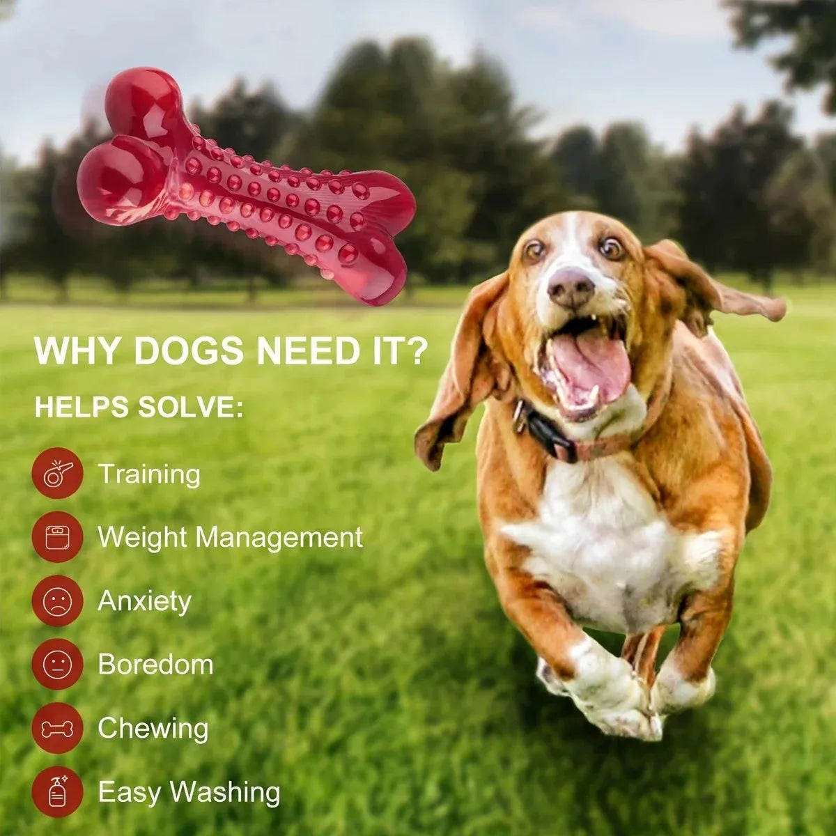 Red natural rubber chew toy for aggressive dogs with durable construction