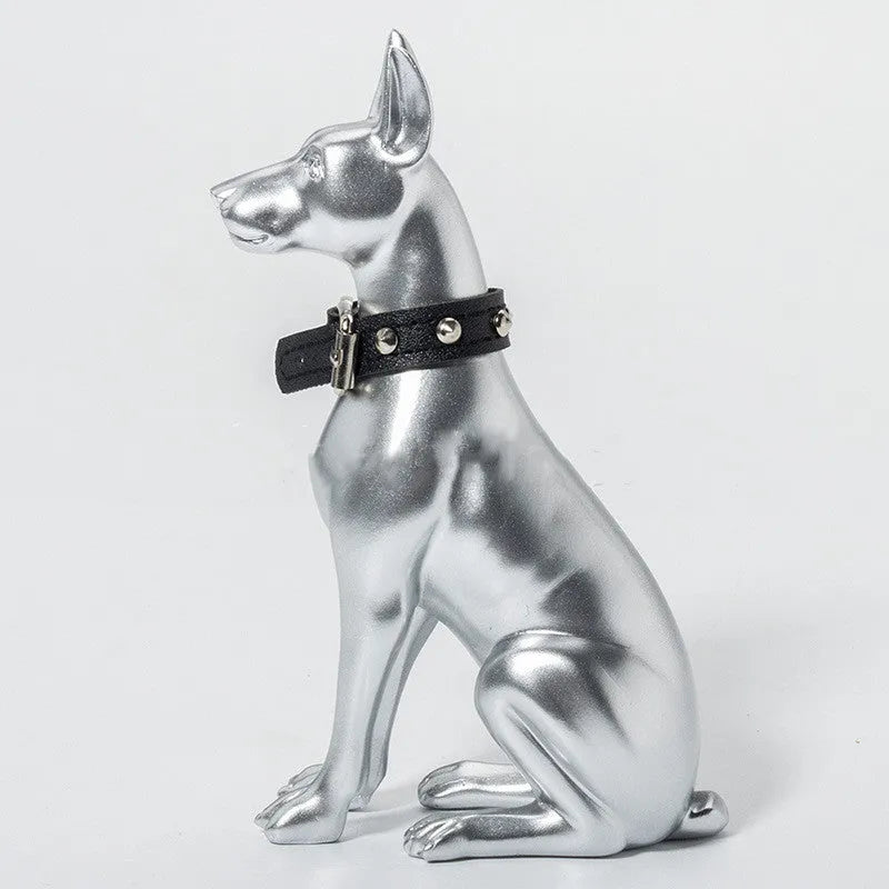 Silver Doberman dog sculpture, hand-made resin animal ornament, 18x10x5cm, for living room decoration