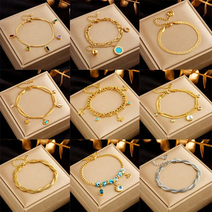 Gold plated stainless steel punk fashion bracelet for women, luxury jewellery with unique design
