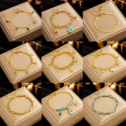Gold plated stainless steel punk fashion bracelet for women, luxury jewellery with unique design