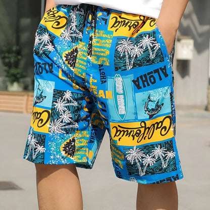 Men's loose casual beach trousers with striped pattern in quick-drying ice silk fabric