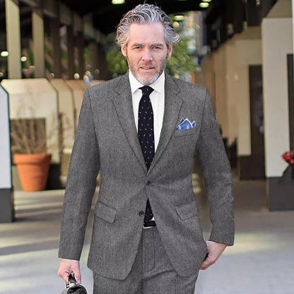 Men's single-breasted herringbone suit jacket, slim fit, brown or grey, sizes XS to 6XL