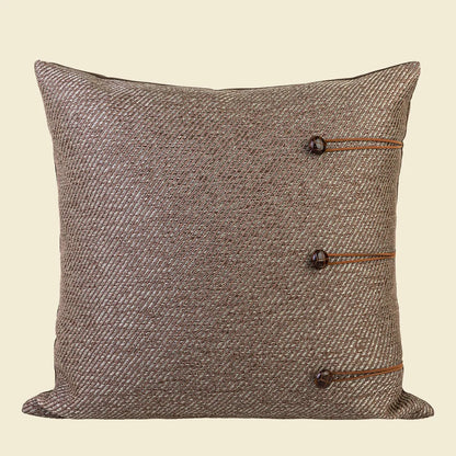 Chinese ancient style 45cm square cushion with geometric pattern in feather velvet, brown colour variations