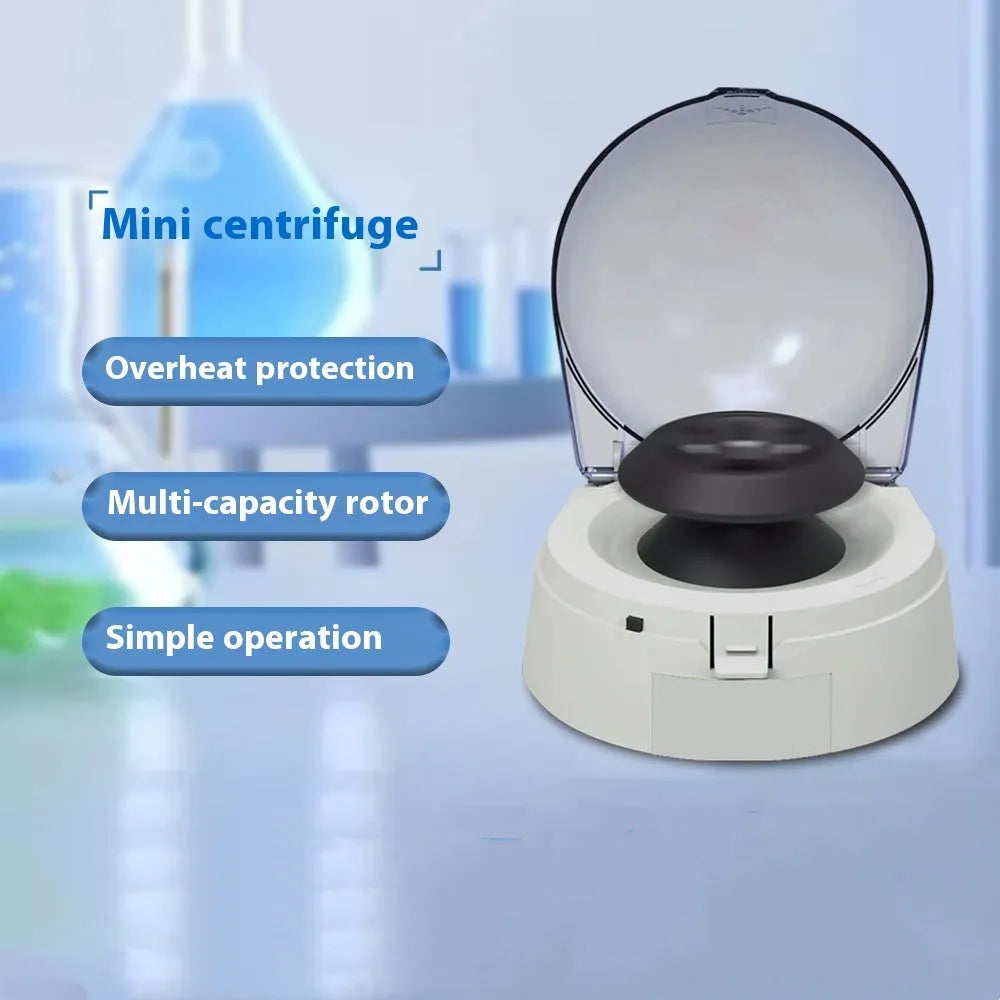 Mini laboratory centrifuge unit with compact 157x170x120mm dimensions and 7000 rpm rotation speed