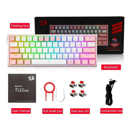 K617 RGB mechanical keyboard with multimedia keys in white pink colour option