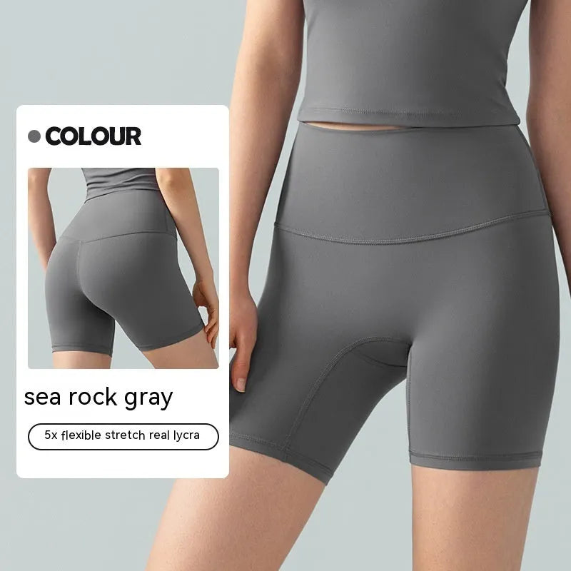 Women's high-waist Lycra yoga shorts in leaf green for yoga and fitness