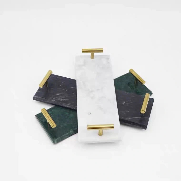 Nordic style marble tray for desserts and jewellery organisation