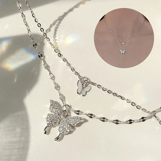 Elegant silver butterfly clavicle necklace for women, unique design