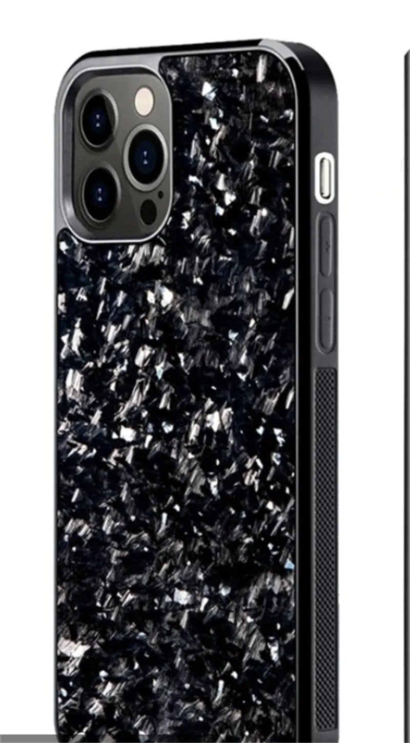 Magnetic plastic phone case for iPhone 12-15 in seven colours including Classic Carbon and Forged Blue.