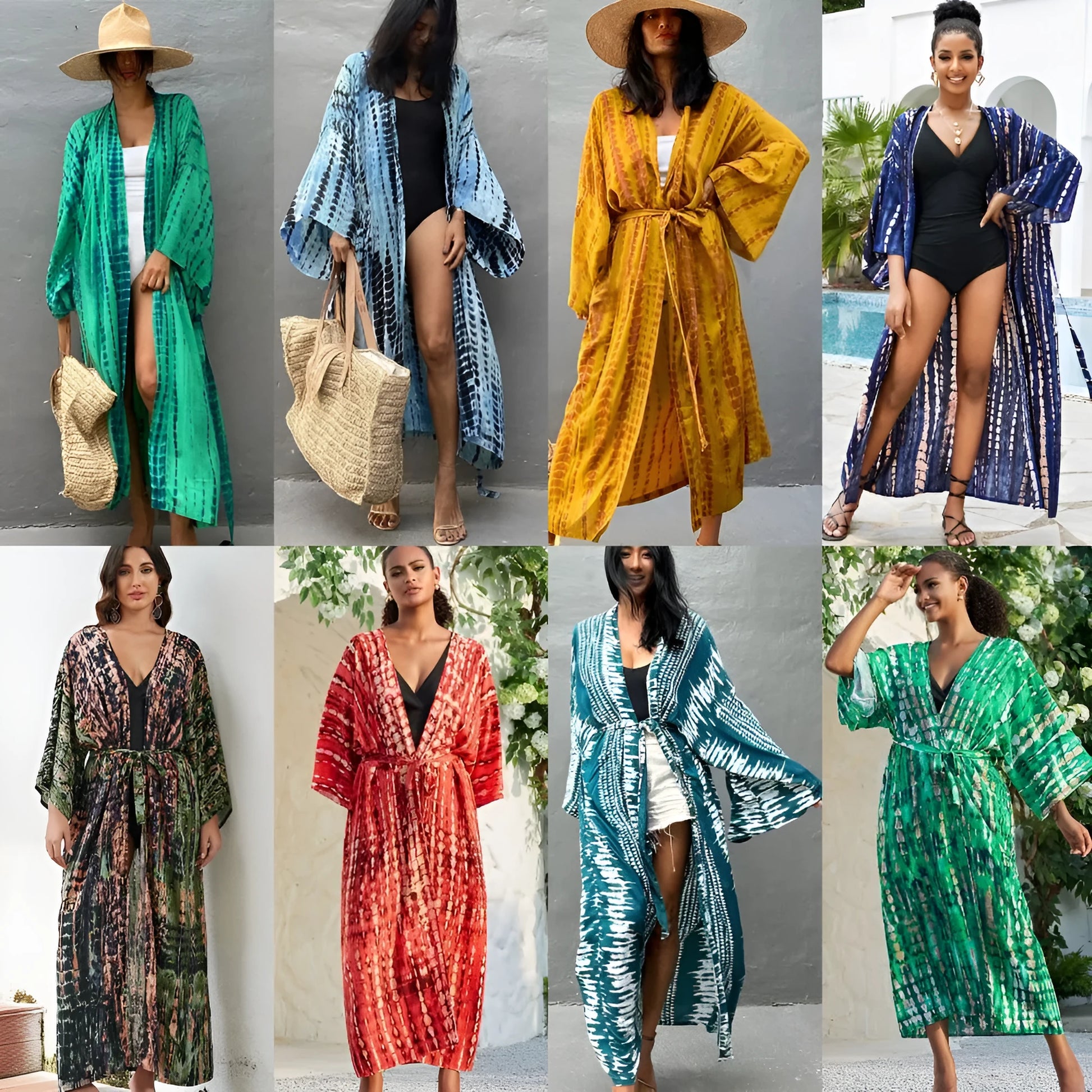 Printed loose beach cover-up shirt with long sleeves in cotton fabric for sun protection