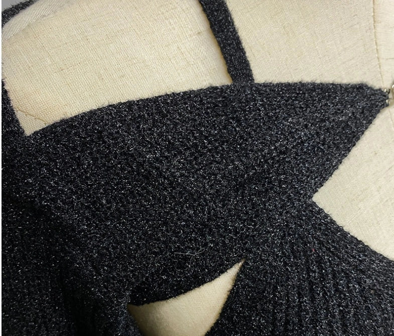 Off shoulder knitted sweater for women in black, blue, and apricot