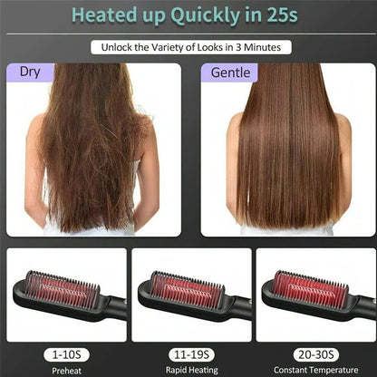 Red 2-in-1 hair straightener and hot comb with tourmaline ceramic plates and digital temperature display