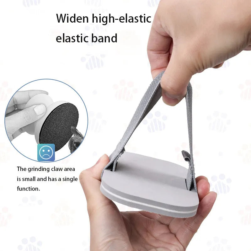 Grey pet nail grooming tool with detachable grinding board and scraper on EVA foam base