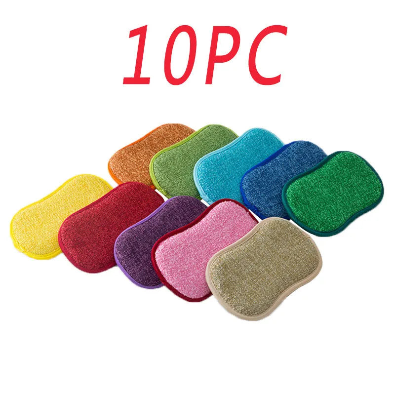 Double-sided kitchen sponge and microfiber cloth set for cleaning pots, pans, and hard surfaces