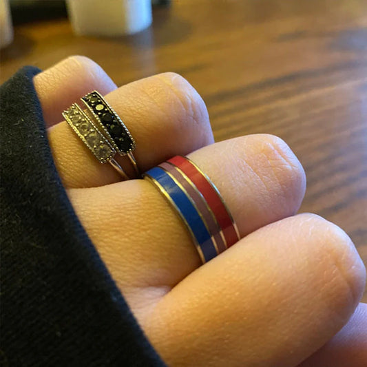 Bisexual pride stainless steel ring in geometric design, available in multiple styles and sizes