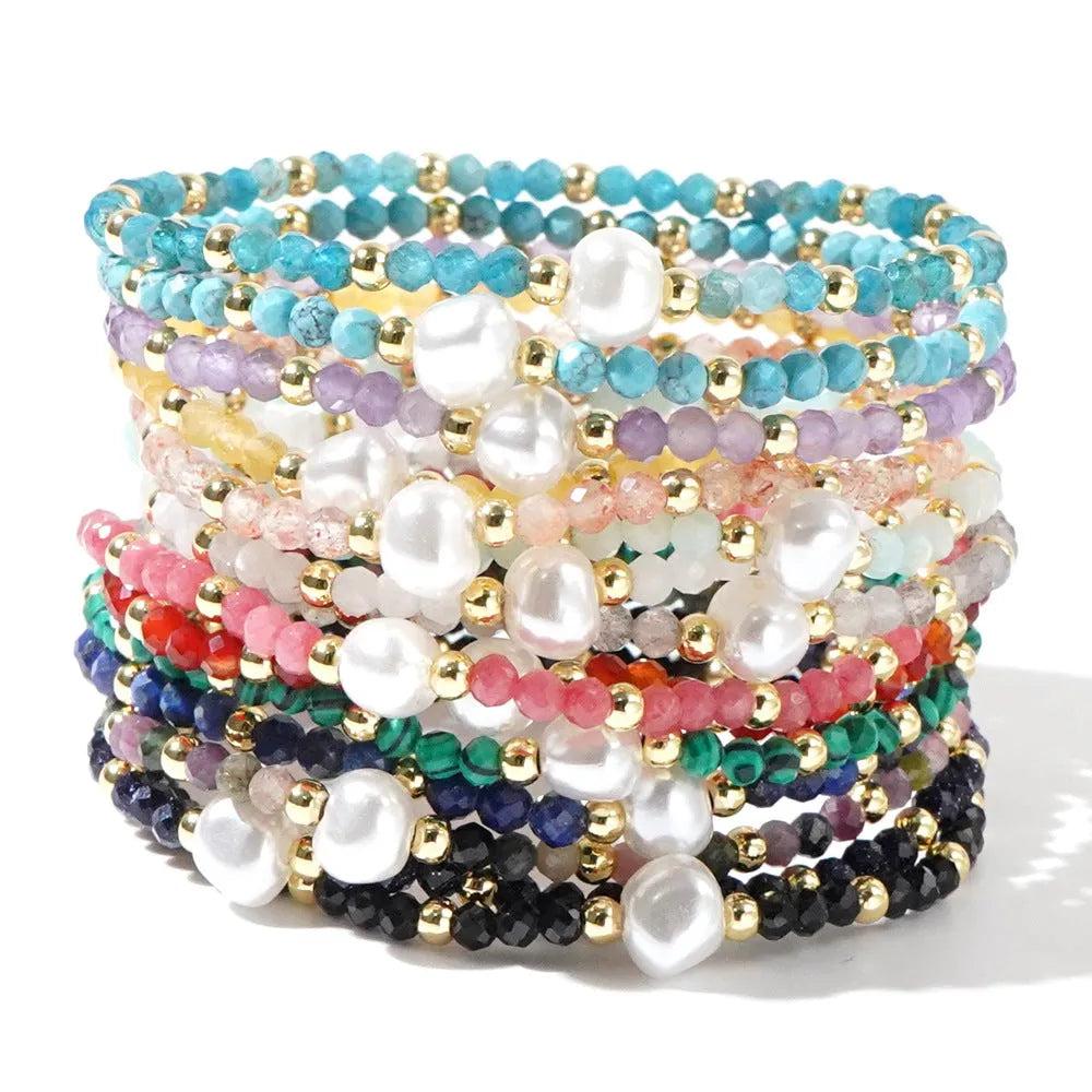 Natural stone geometric ellipse bracelet in various colour options