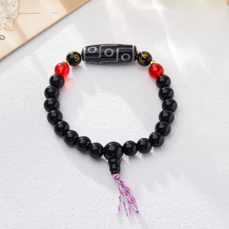 Tibetan ethnic style dzi bead agate bracelet with 8mm geometric beads in handcrafted construction