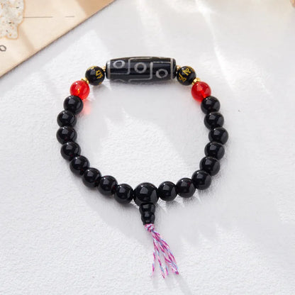 Tibetan ethnic style dzi bead agate bracelet with 8mm geometric beads in handcrafted construction
