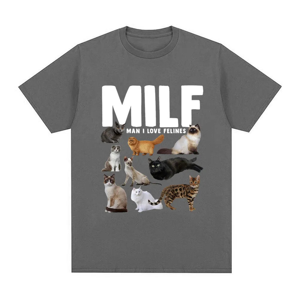 Funny cat lover graphic cotton t-shirt with printed designs in multiple colours