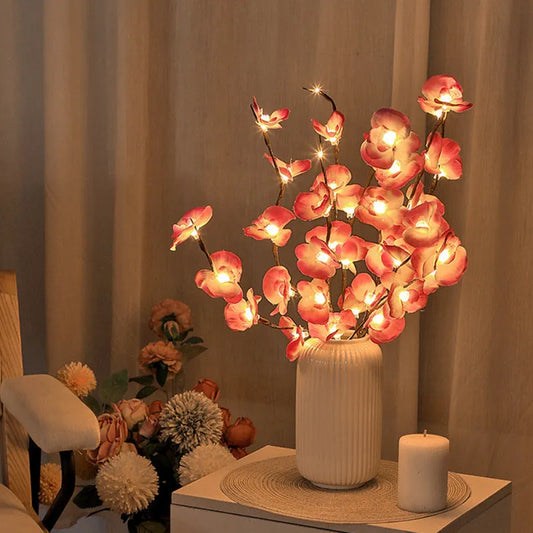 Pink phalaenopsis branch decorative light with 20 LEDs, 65cm length, fabric and plastic construction