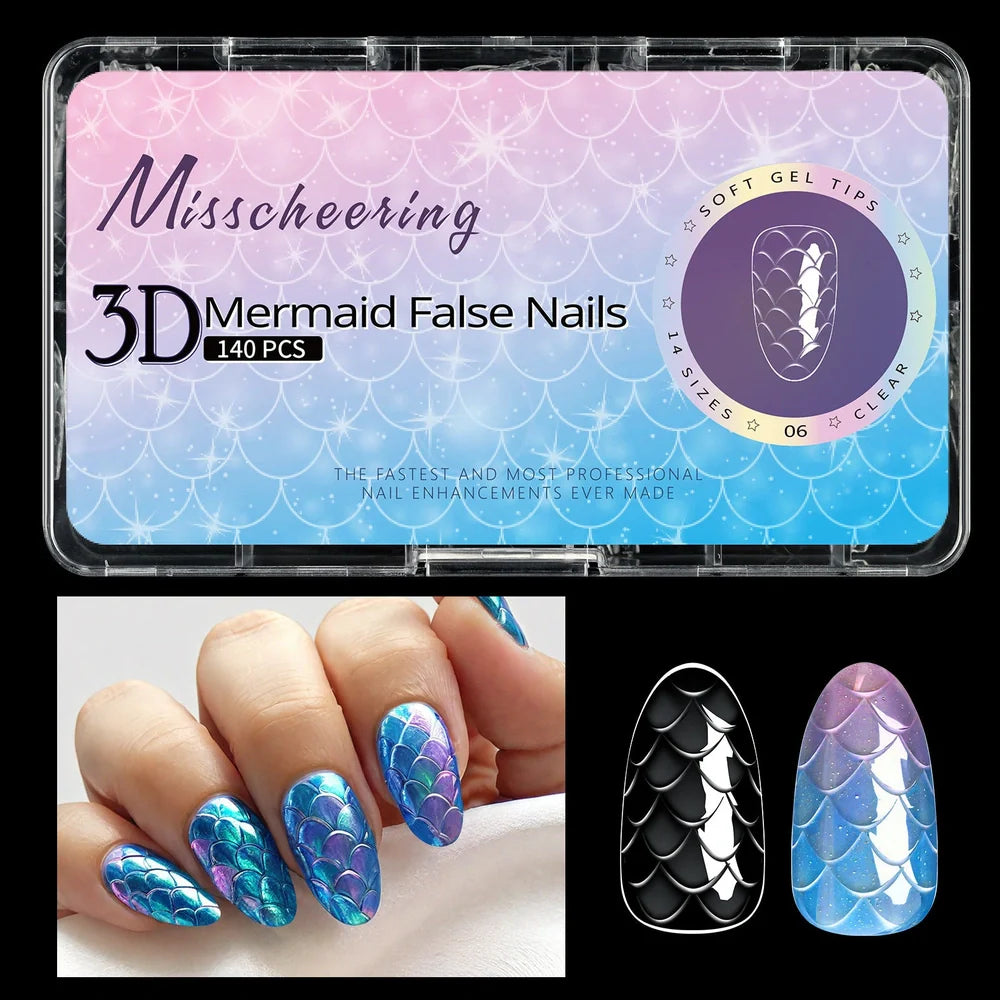 3D scale long shaping nail tips in Frigate Box with 120 or 140 pieces for nail extensions